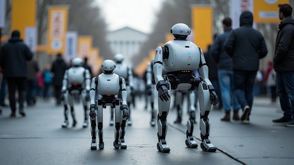 Rund 30 Roboter demonstrieren in Warschau für KI-Regeln